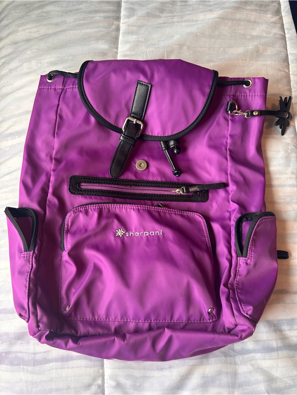 Sherpani Purple Nylon Drawstring Backpack with Front Pocket